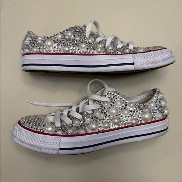 Hand Beaded and Crystal Converse All Star Low Top Sneakers - Picture 4 of 10